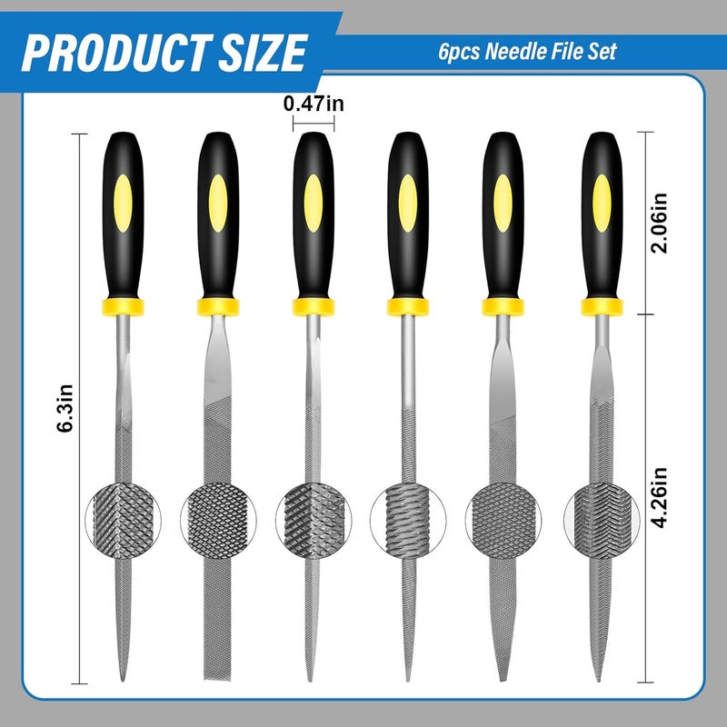 IEGREMAR 6pcs Metal Needle File Set, Mini Hand Metal Needle File Sets, 3rd Generation Hardened Alloy Strength Steel Set, Includes Flat Warding, Round, Flat, Triangular, Square and Half - Round Files - Image 3